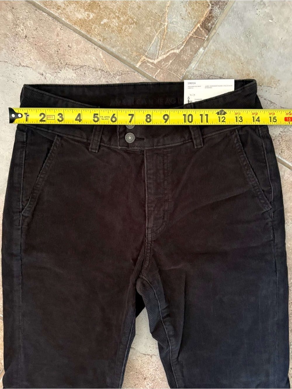 American Eagle Black Corduroy Flare Pants High Rise Size 6 Stretch Retro NWT - Picture 10 of 11